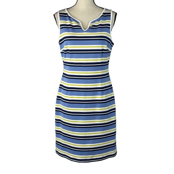 Ann Taylor SZ 8 Bodycon Dress Striped Sleeveless Stretch V-Neck Rear Zipper - Picture 1 of 9